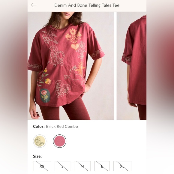 NWT Free People Denim And Bone Telling Tales Tee - brick red combo - medium - Picture 5 of 11